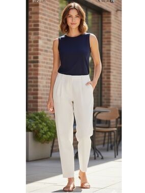 Eileen Fisher Tencel Cream Bone Tapered Pleated Ankle Pants. Size 6.